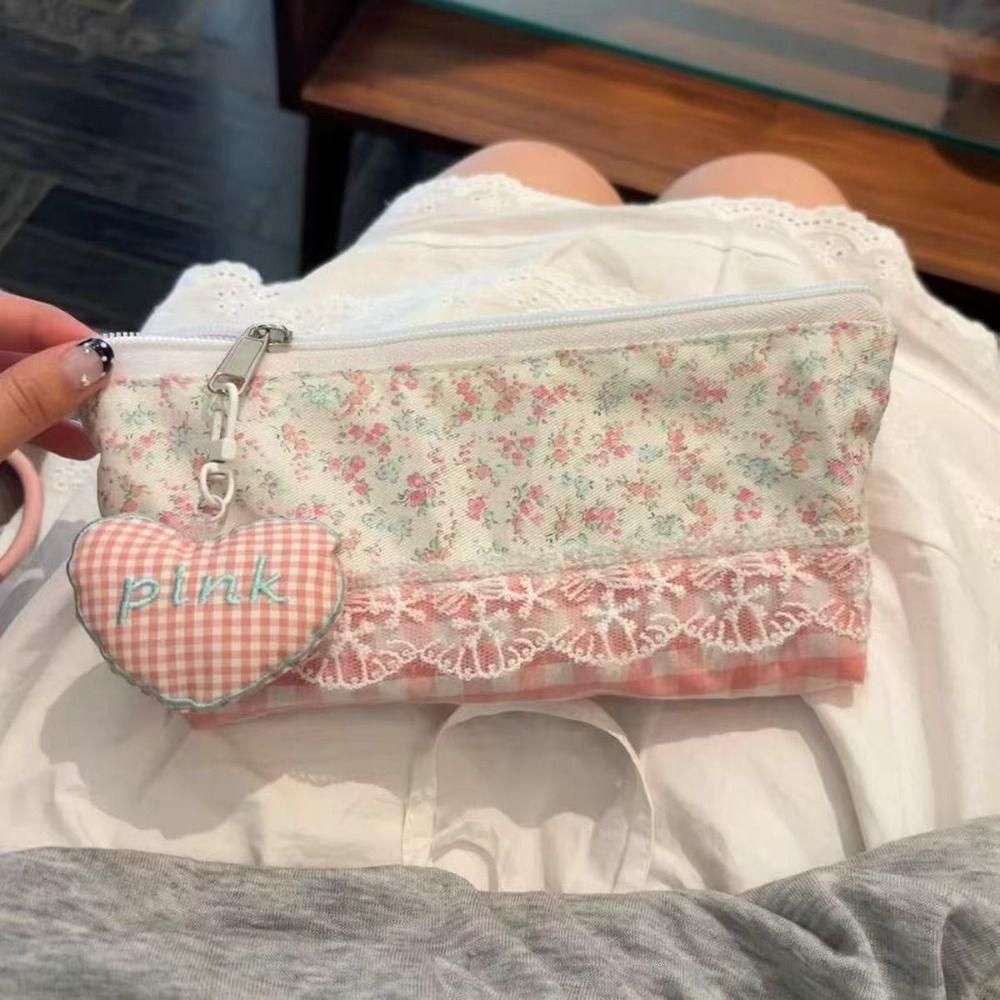 Lace Floral Design Pencil Case Large Capacity Stationery Organizer Fresh Pen Bag Gift
