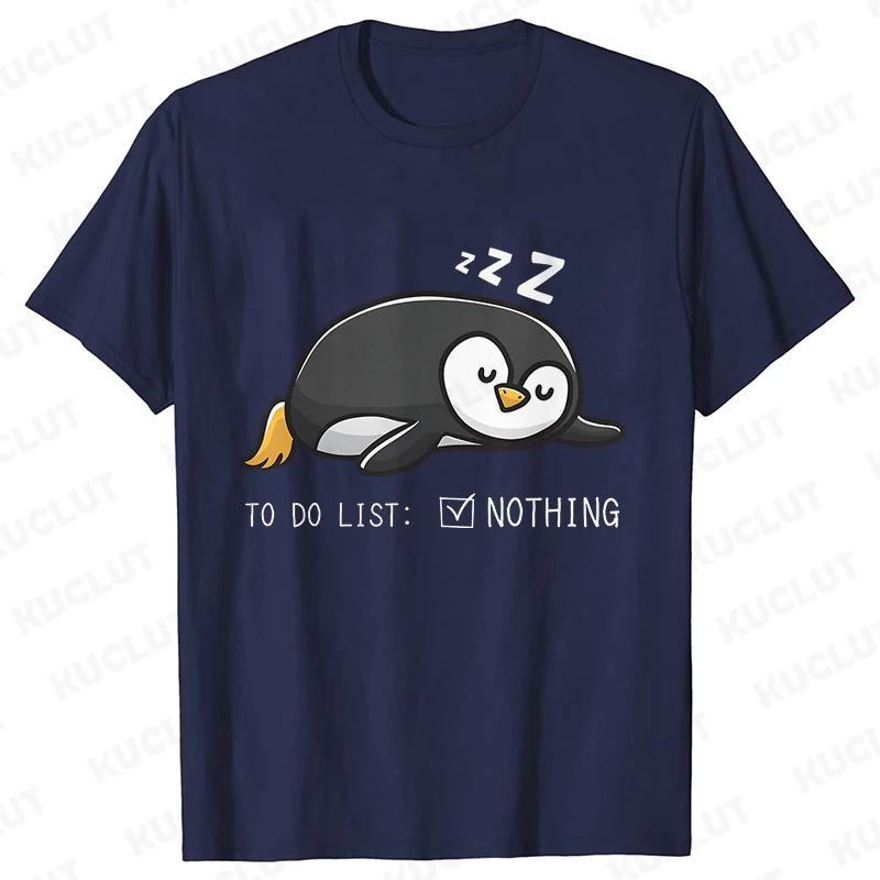 To Do List Nothing Penguin Funny Print T-Shirt Women Lazy Penguin Humorous Top Female Fashion Tshirt Short Sleeve Summer Clothes