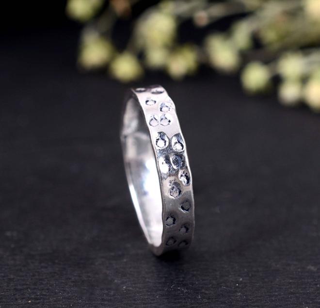 Dainty Hammered Silver Stacking Ring | Textured Minimalist Band | Rustic Handmade Wedding Ring | Everyday Simple Sterling Silver Gift