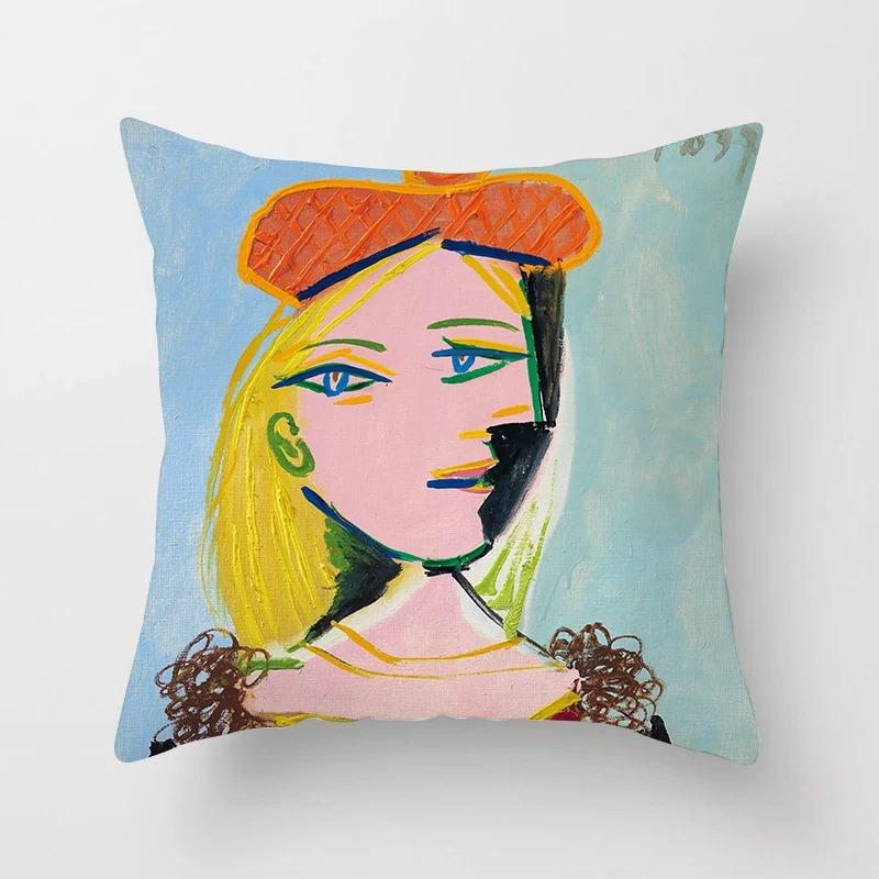 Abstract Face Cubist Art Peach Skin Pillow Cover 2D Flat Printed Geometric Portrait Cushion Case For Sofa Living Room Decor