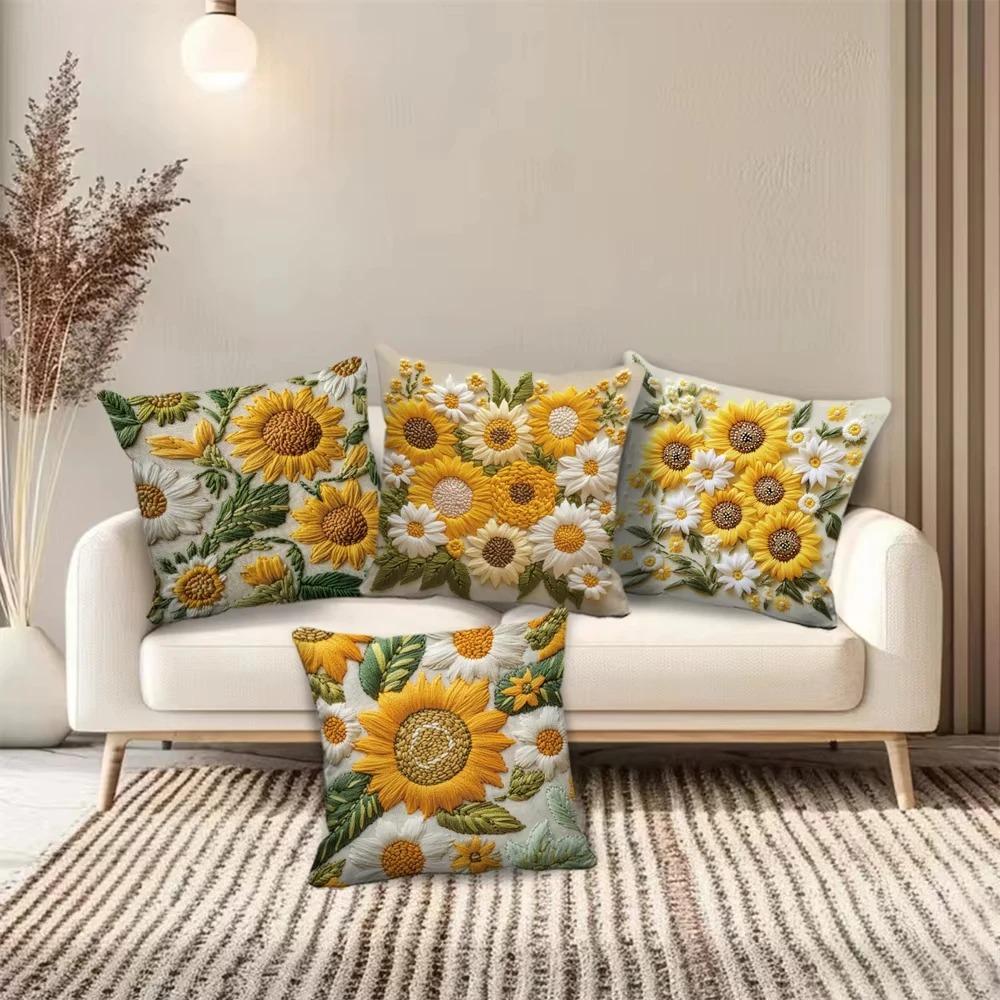 Домашний Декор Подсолнухи и Ромашки Цветочный Узор Наволочка с Рисунком Чехол для Подушки Подходит для Дивана Спальни Автомобиля Наволочка