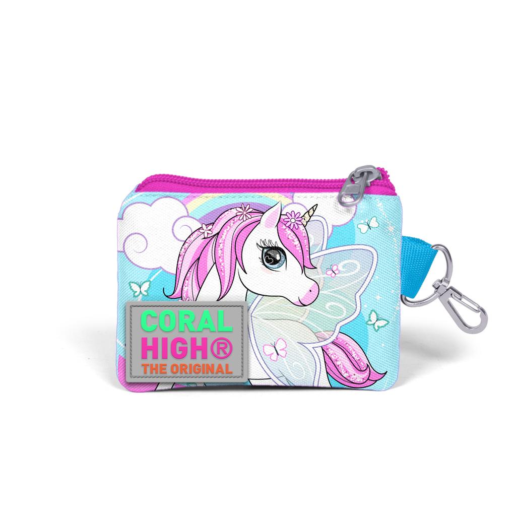 coral high Kids Blue Neon Pink Unicorn Patterned Coin Purse 21811