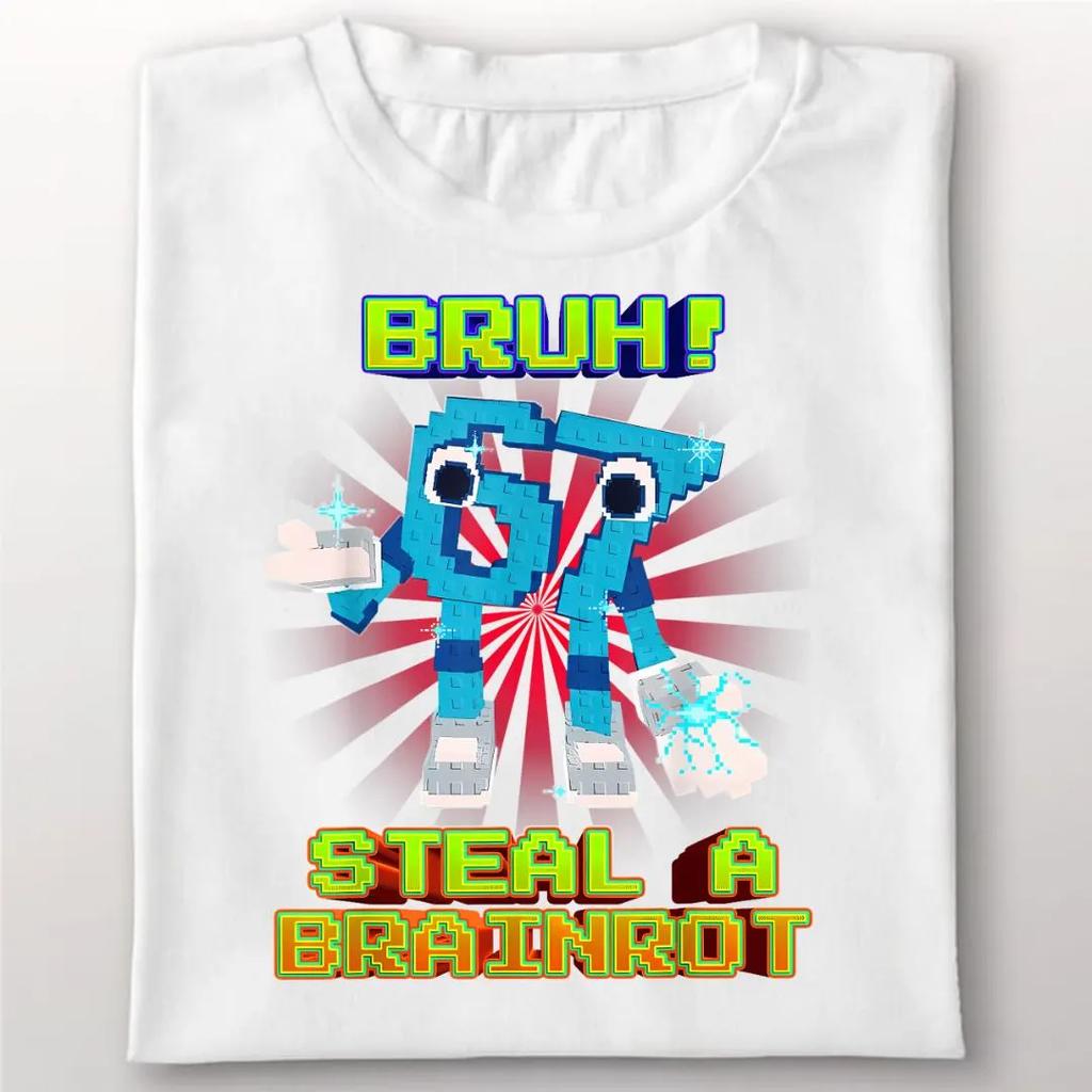 SpringSummer New Mens and Womens Bruh 67 Meme Steal A Brainrot Pixel Pattern Printed Cotton Casual Short Sleeve Tshirt