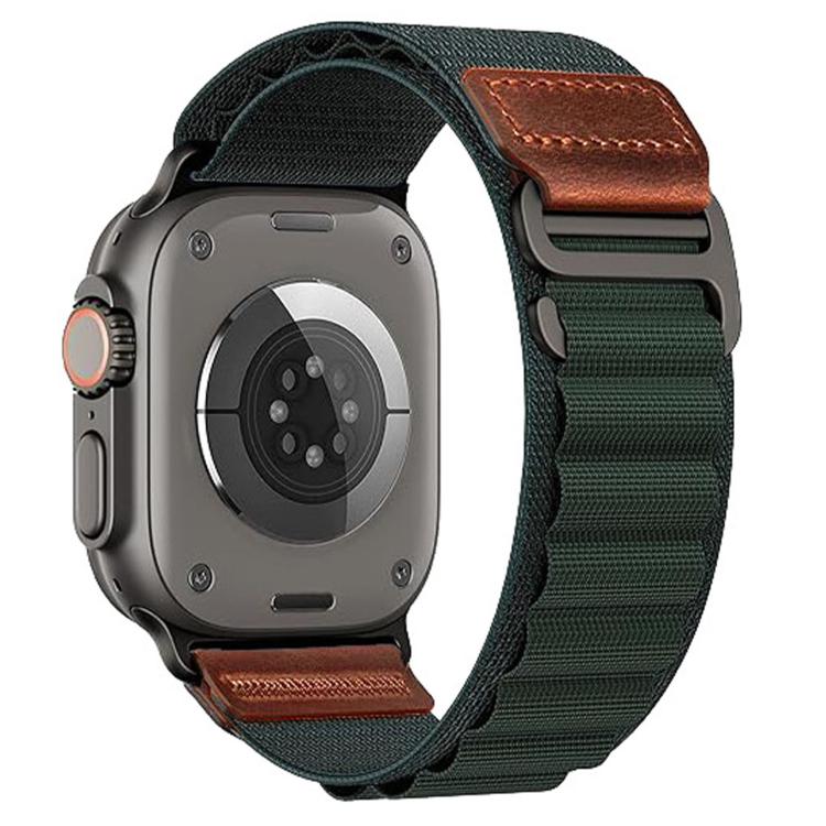 Retro Vegan Leather Label Alpine Nylon Loop Watch Band for Apple Watch 46/49/45/44mm, Adjustable Replacement Strap