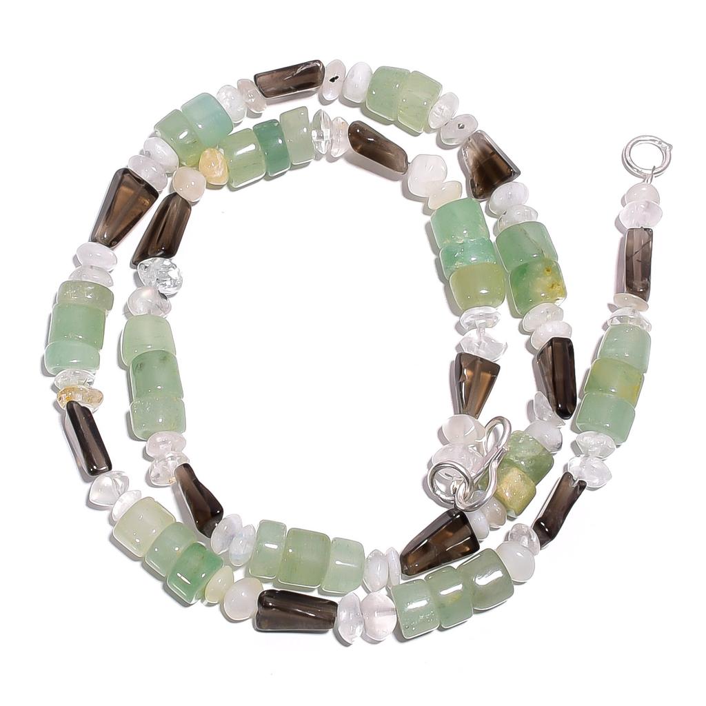 Natural Aventurine Moonstone Smoky Quartz Gemstone Beads Necklace 17" UB-4544 UB-4544