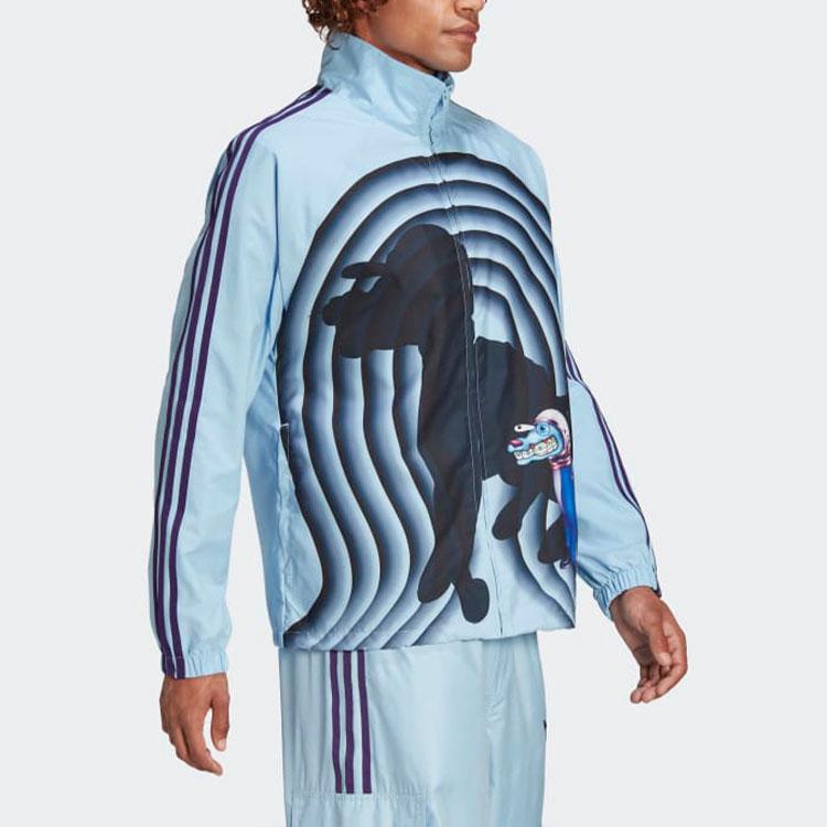 adidas Originals Коллаборация Kerwin Frost Куртка спортивная на молнии с принтом космической собаки Мужская верхняя одежда Розовая Синяя H59928