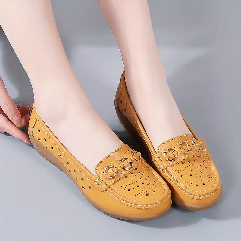Women Shoes Flats Wedges Slip On Casual Genuine Leather Loafers