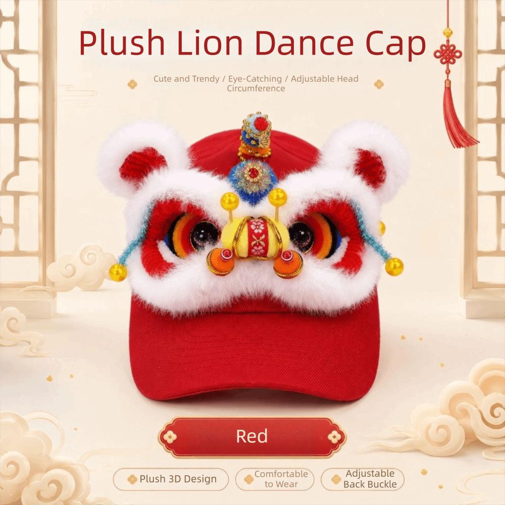 Plush Baseball Cap Versatile Style Casual Beach Cap New 3D Lion Dance Hat