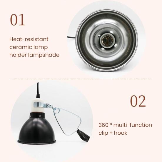 Нагревательная лампа для рептилий. Термостойкий универсальный светильник. Простая установка светильника для рептилий с глубоким куполом и мощностью.