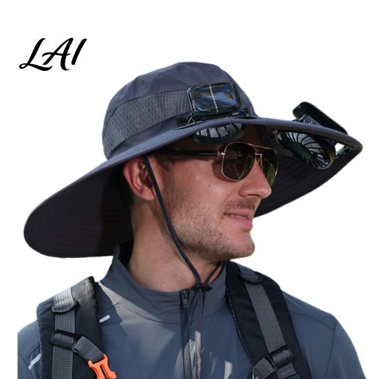 Solar Powered Sun Hat Fisherman Hat Outdoor with Dual Power USB Rechargeable Camping With Fan Fan Wide Brim Protection for Fishing Hiking Gardening