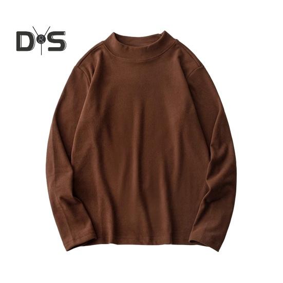 Autumn Winter Men Bottoming Top Slim Fit Thick Plush Half-high Collar Pullover Stretchy Long Sleeves Pure Color Plus Size Mid Length Fitness Exercise