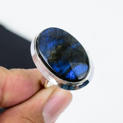 Кольцо из натурального лабрадорита, регулируемое по размеру, серебро 925 пробы — подходит для размеров США от 6 до 11 — украшения ручной работы в стиле бохо для женщин и мужчин, подарок маме