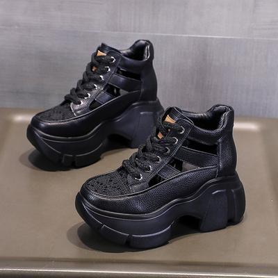 Женские босоножки на высоком каблуке 8 см, летняя платформа, круглый носок, шнуровка, закрытый каблук, удобная танкетка