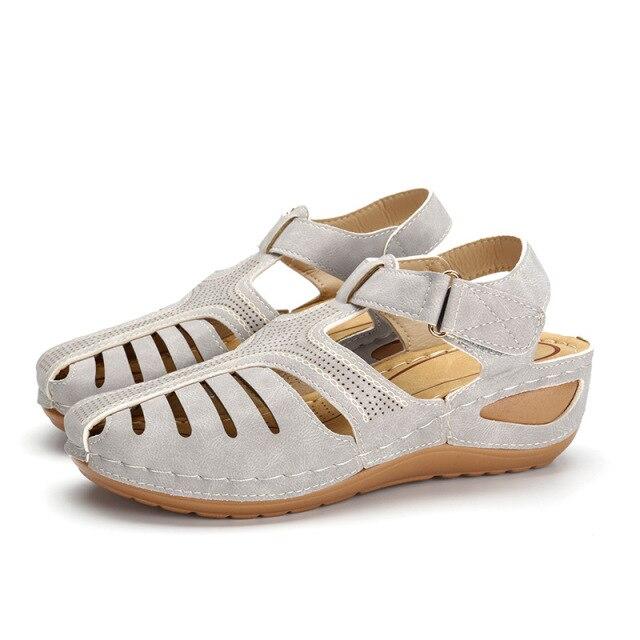 Женские летние винтажные сандалии на танкетке с пряжкой, повседневная женская обувь с шитьем, женские сандалии на платформе в стиле ретро, ​​большие размеры