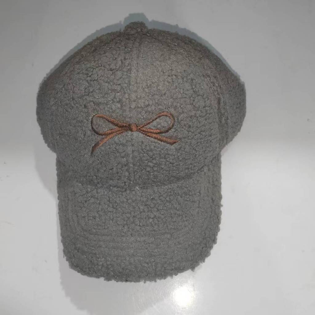 Winter Baseball Plush Cap With Embroidered Butterfly Bow Design For Wear Daily
