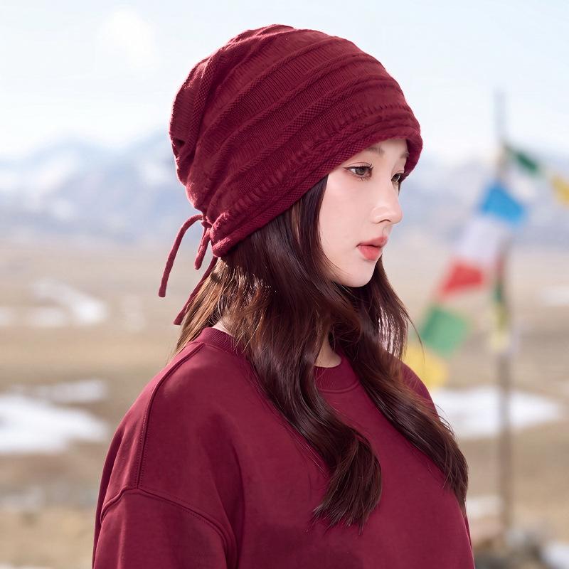 Autumn and winter versatile cold hat advanced face small hat women's simple warm knitted hat sweet casual pile hat