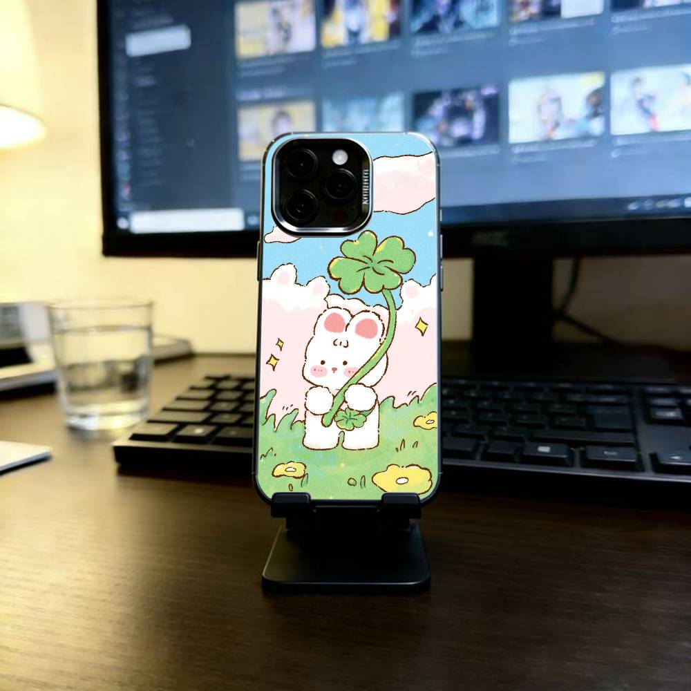 Милый Чехол-Зайчик Для iPhone 17,16,15,14,13,12,11 Plus,Pro Max,XS,Красочный Серебристо-Черный Чехол