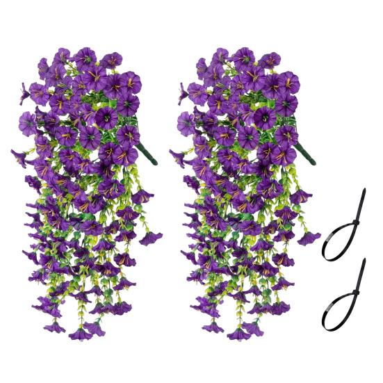 1/2Pcs Hanging Artificial Morning Glory UV Resistant Fake Flower Wedding Party Indoor Outdoor Garden Wall Hanging Faux Flower Decoration