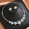 Elegant Zircon Flower Earring Necklace Set Women Copper Plated Jewelry