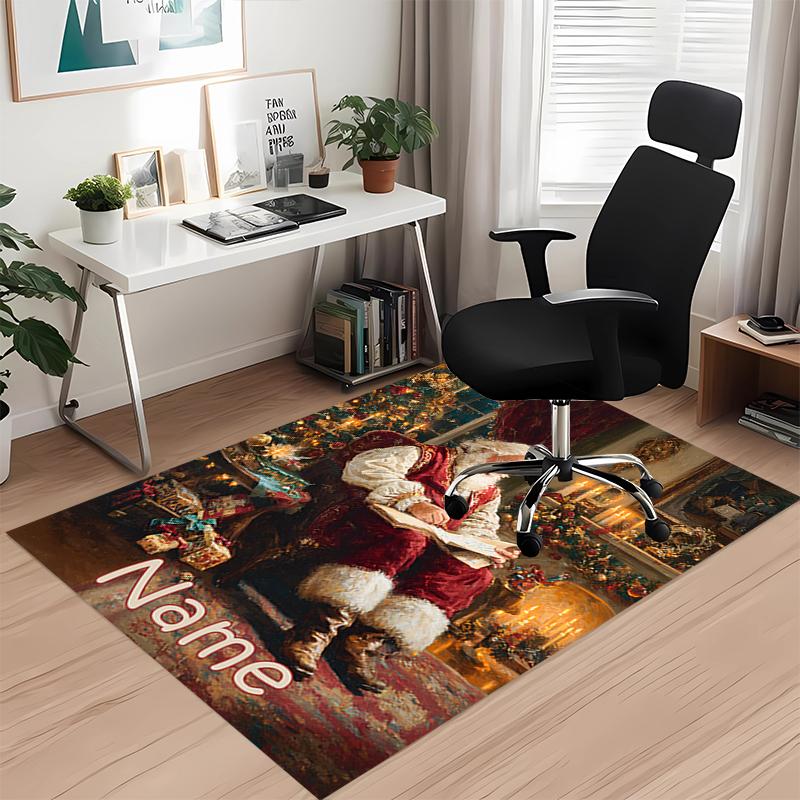 Custom Name Christmas Santa Claus Printed Carpet, for Office Chair Living Room Bedroom Kitchen Room Decor Gifts.