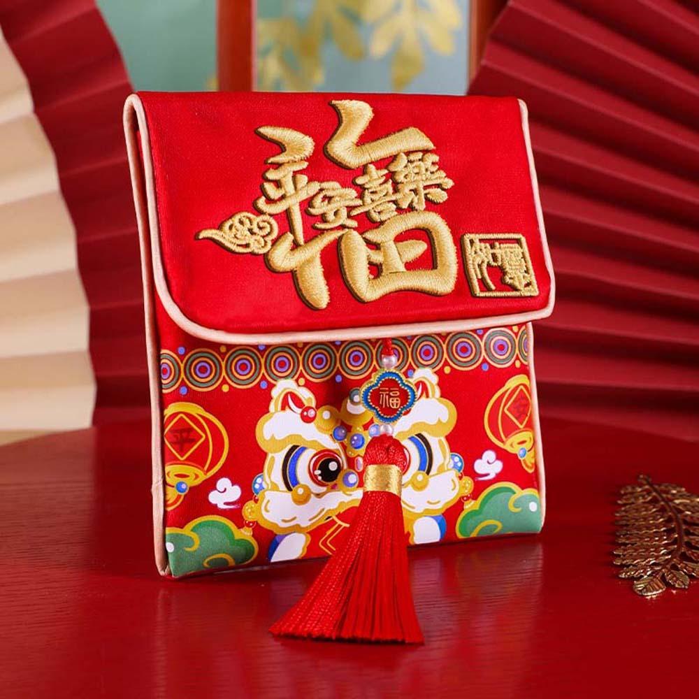 Embroidered Chinese New Year Red Wallet Polyester Lucky Money Packet Graduation