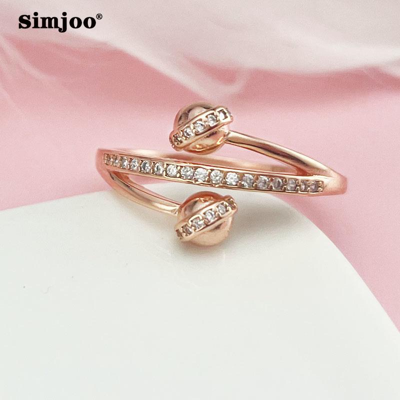 SIMJOO Цирконовое кольцо Женское модное индивидуальное кольцо с двойным шариком и кристаллами