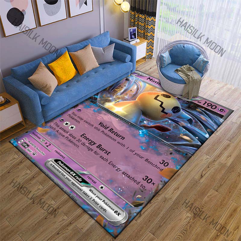 Best Seller! P-Pokemon Cards Pattern Carpet with Mimikyu Printed, Living Room Bedroom Sofa Floor Mat Home Decor Rugs Great Gifts