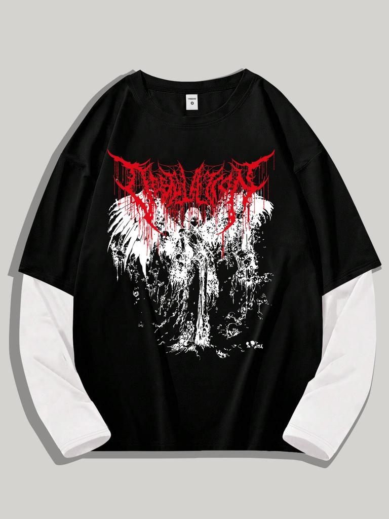 Мужская готическая футболка Y2k с принтом, оверсайз, с длинным рукавом, с круглым вырезом, уличная одежда, топ, весенняя посадка