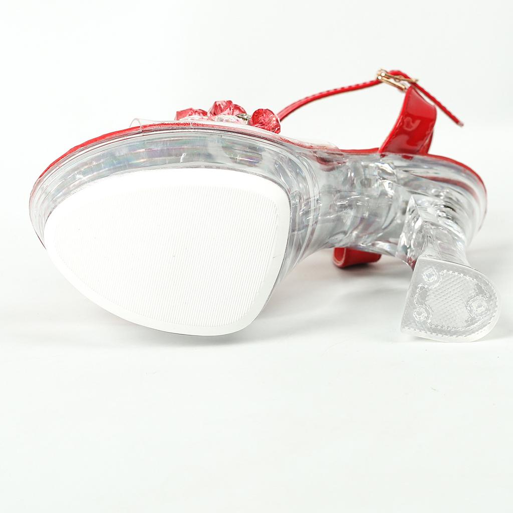 Transparent Heel Rhinestone Thick Heel Crystal Heel Sandals Women's Summer Waterproof Table Non-slip Thick Sole Sexy Versatile Shoes