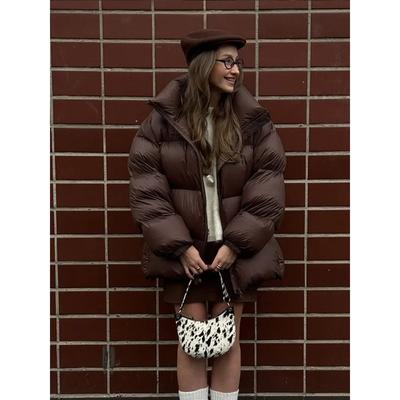 Элегантный однотонный женский пуховик с воротником-стойкой, модная короткая хлопковая куртка с карманом на молнии и длинным рукавом, новая зимняя одежда для поездок на работу