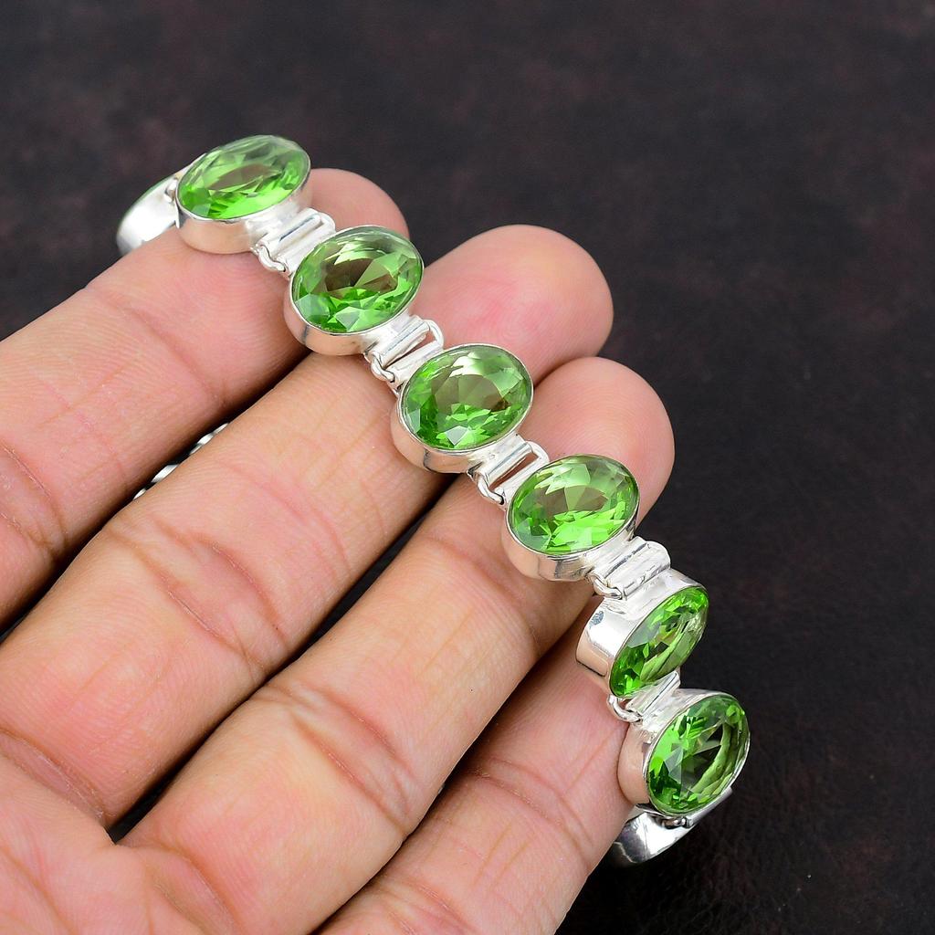 Faceted Green Amethyst Bracelet Original Gemstone Bracelet 925 Sterling Silver Bracelet Adjustable Chain Bracelet Handmade Jewelry For Gift