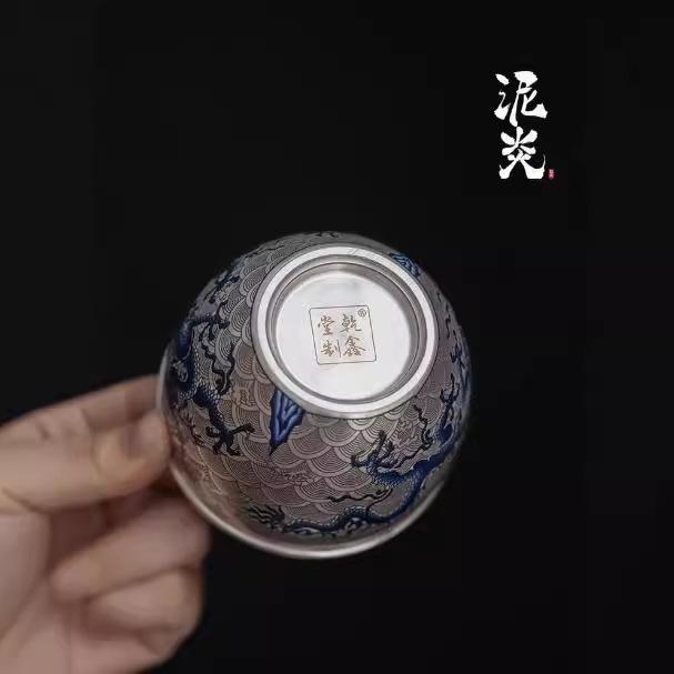 Liu Yin blue and white dragon pattern tank cup large master cup kung fu tea set tea cup personal cup Pu'er single cup small tea bowl