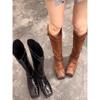 Cowhide Version~ New Ballet Square Head Boots Women's Thick Heel Brown High Knight Boots But Knee Fashion Boots