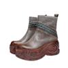 Johnature Genuine Leather Wedge Heel Women's Boots Retro Round Toe Thick Soled Short Boots