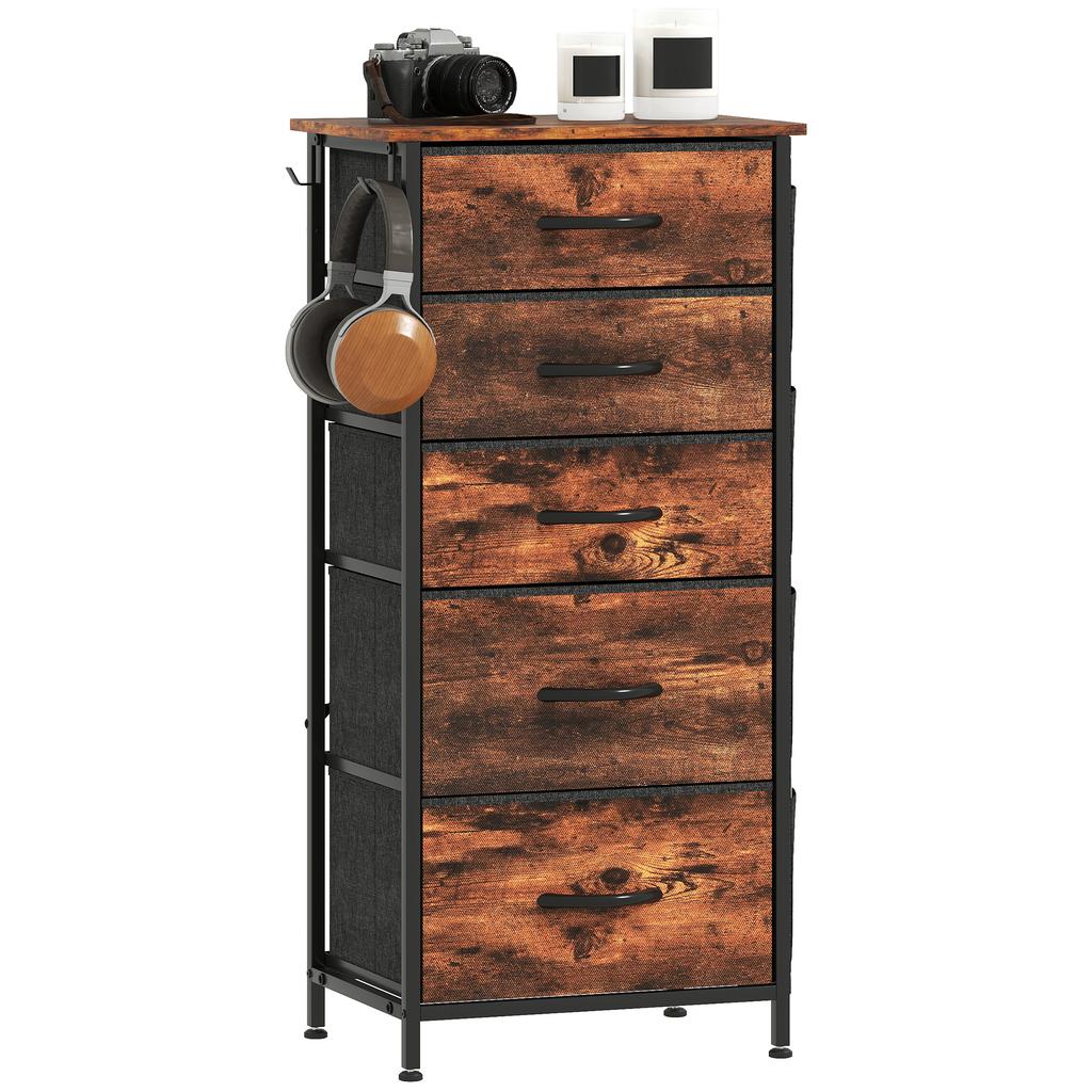 Chest of Five Fabric Drawers - Rustic Brown