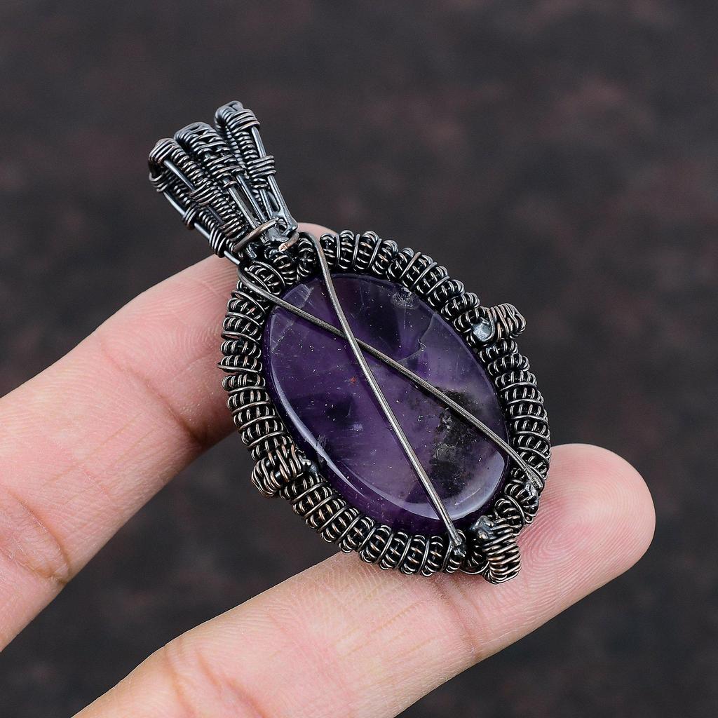 Кулон со звездой и аметистом, медная проволока, кулон с драгоценным камнем, стильный кулон, элегантный ювелирный подарок ручной работы, подарок для мамы, ювелирные изделия из медной проволоки