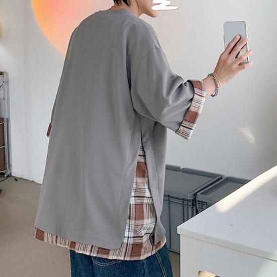 Летняя мужская футболка с круглым вырезом, свободная, искусственная, из двух частей, средней длины, сплошной цвет, плюс размер, рукава три четверти, уличная одежда, топ на открытом воздухе