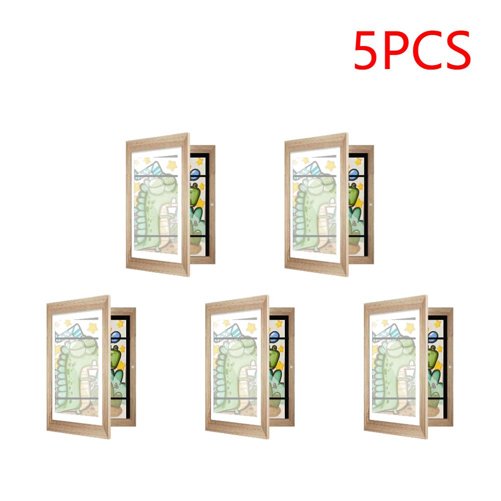 2/5Pcs Artwork Picture Frame Easy Change Wooden Frames Front Opening Art Drawings Storage Frames for Schoolwork Home Office