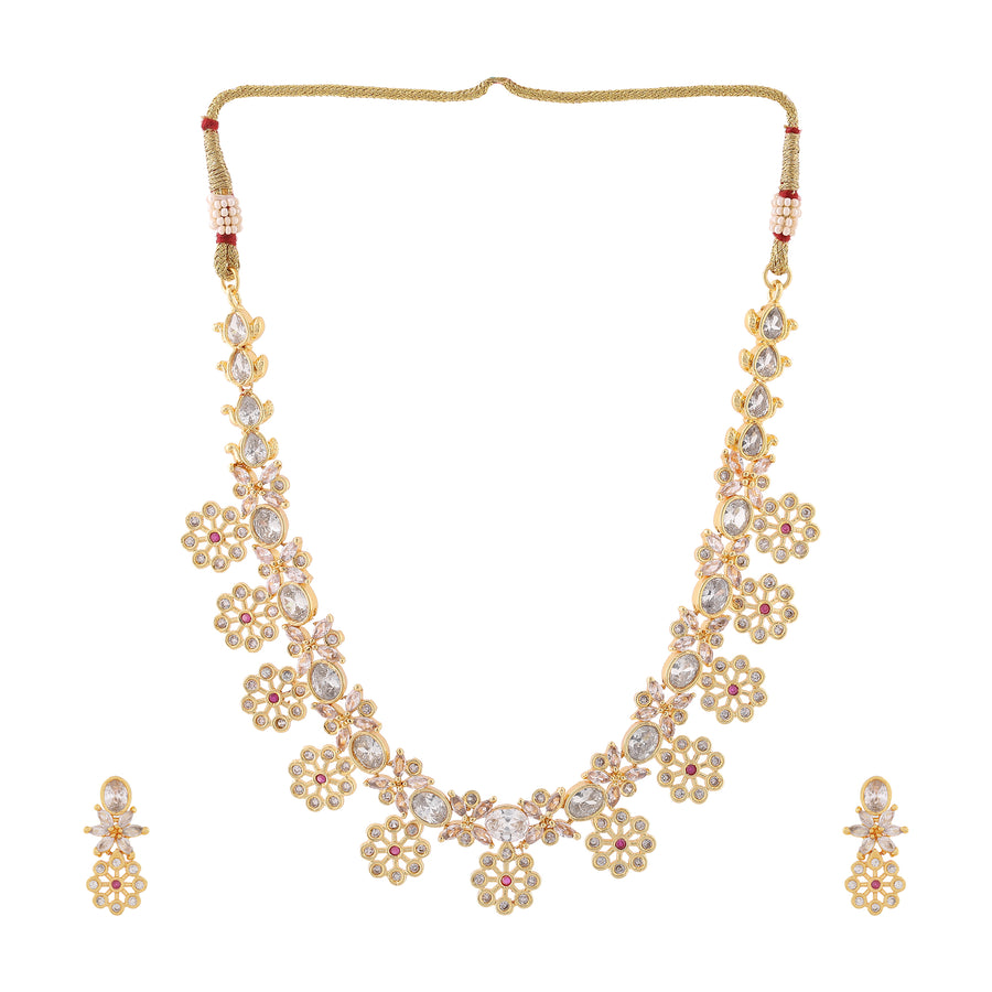 Очаровательный дизайнерский комплект ожерелья с цветочным принтом Estele с позолотой и цирконами для женщин