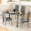 5-Piece Kitchen Dining Table Set with 4 Faux Leather Metal Frame Chairs Glass Tabletop Desk for Dining Room, Kitchen, Dinette, Grey