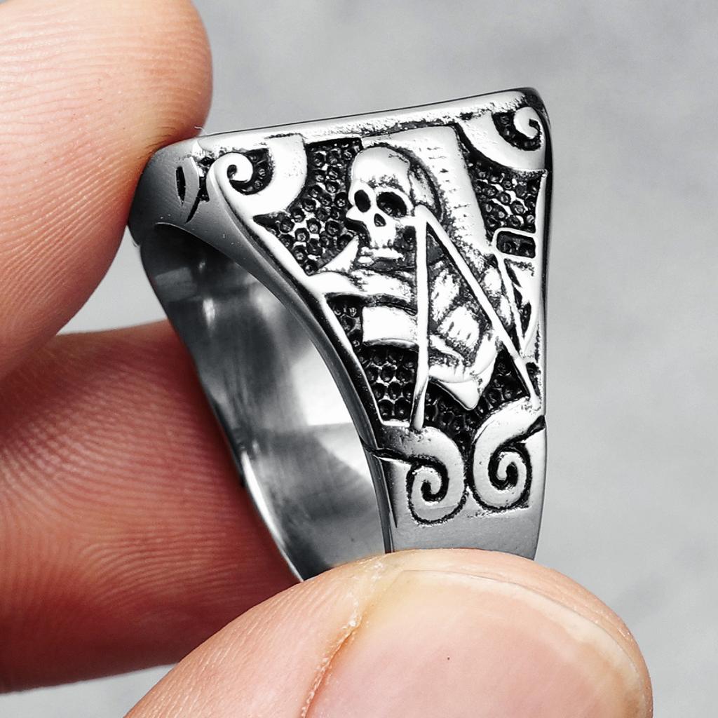 Кольцо с масонским черепом из нержавеющей стали 316L для мужчин, скелет, масонский камень для наездника, мужского бойфренда, ювелирные изделия, лучший подарок, дропшиппинг