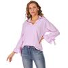 Womens Solid Color Loose Flared Sleeve Tops Ladies Long Sleeve Buttons T Shirt Blouse