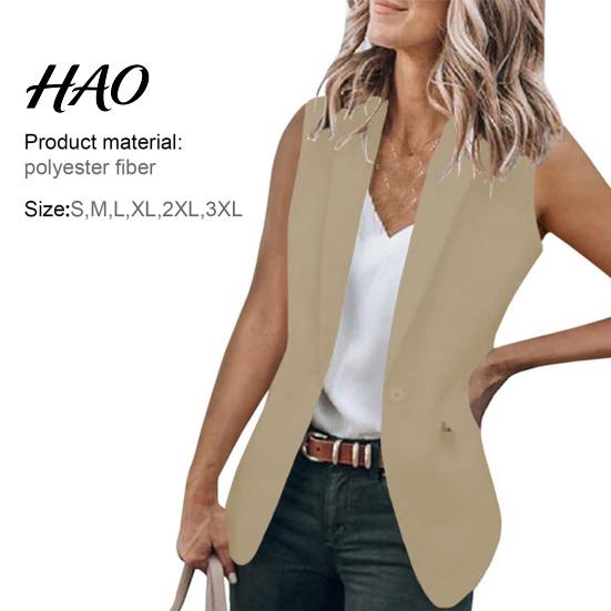 Women Blazer Solid Color Anti-wrinkle Loose Type Temperament Breathable Cardigan Suit Coat Sleeveless Single Button Formal Commute Clothing