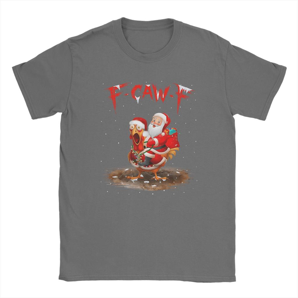 Men's T-Shirt Funny F-Caw-F Santa Riding Chicken Christmas Fcawf Funny Cotton Tee Shirt Short Sleeve T Shirts Clothes Summer