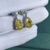 925 Sterling Silver 3ex Pear 8ct Vvs Yellow Diamond Sapphire D Color Synthetic Moissanite Drop Earrings