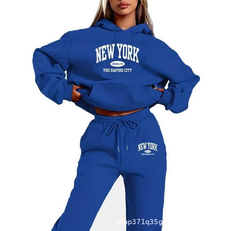 Couple Fleece Tracksuit Set Printed Sweatshirt Pants Casual Streetwear Young Adults