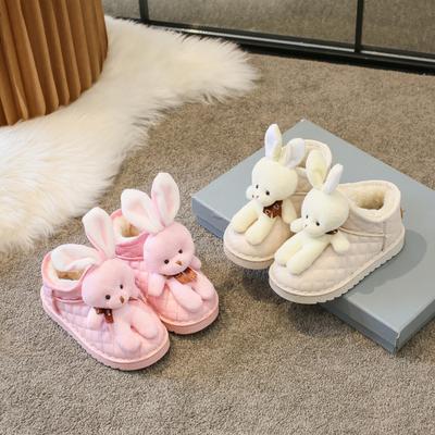 Детские зимние сапоги с изображением кролика из мультфильма, женские зимние новые ботильоны для мальчиков и девочек с утолщенной шерстью из хлопка для детей