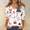 Women's T Shirt CHristmas Print 3/4 Sleeve Daily Weekend Fashion Basic V- Neck Regular Top
