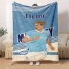 Manchester City Football Player De Bruyne Themed Flannel Blanket Personalized Name All Seasons Comfort Fashionable Design Suitable For Sofa Bed Travel