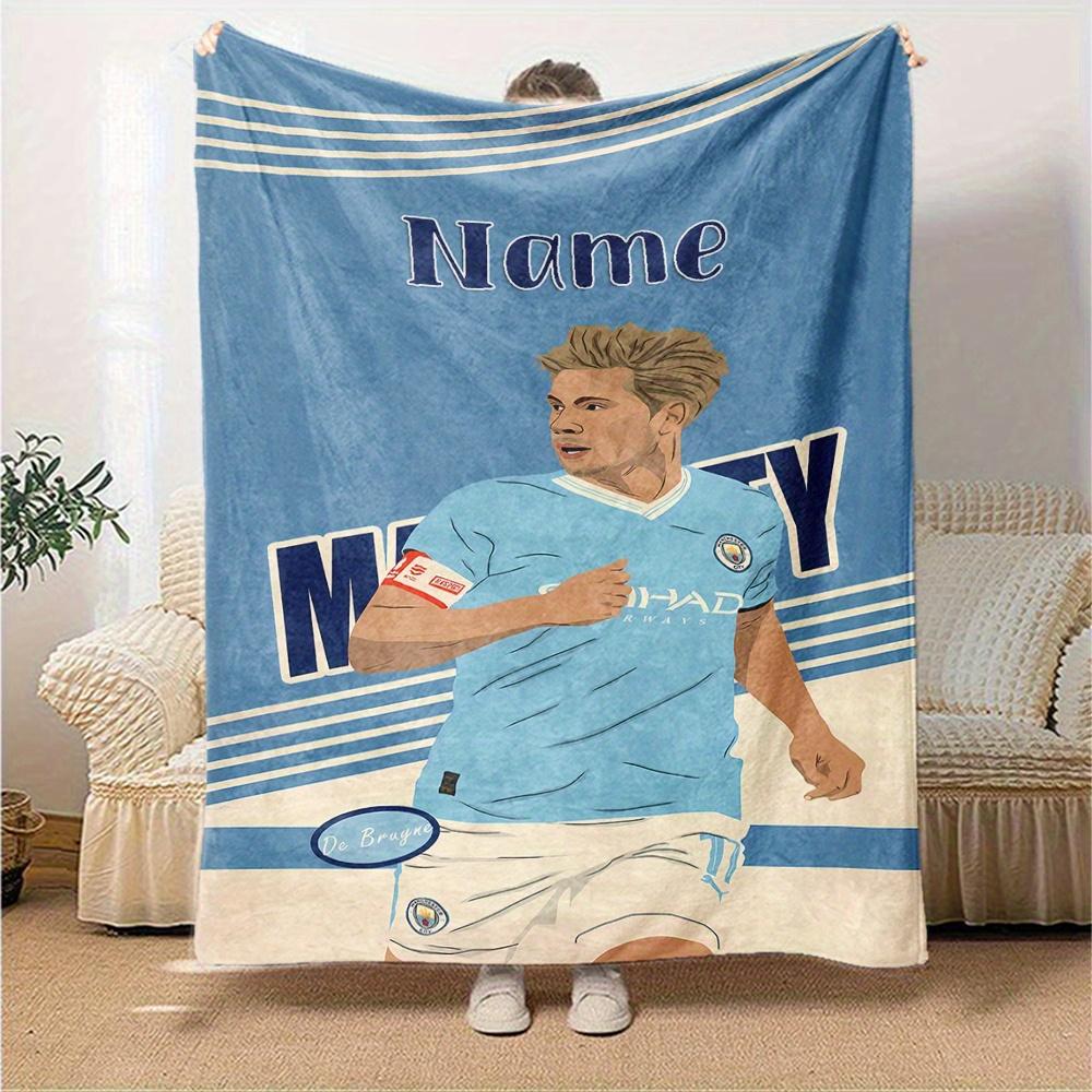 Manchester City Football Player De Bruyne Themed Flannel Blanket Personalized Name All Seasons Comfort Fashionable Design Suitable For Sofa Bed Travel